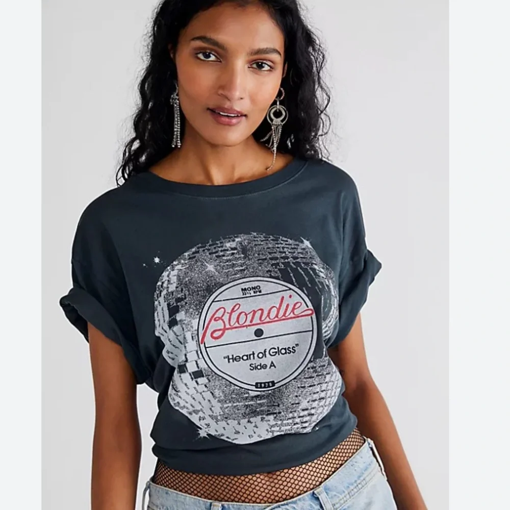 FREE PEOPLE NWT Blondie Heart of Glass Disco Boyfriend Band Tee Daydreamer